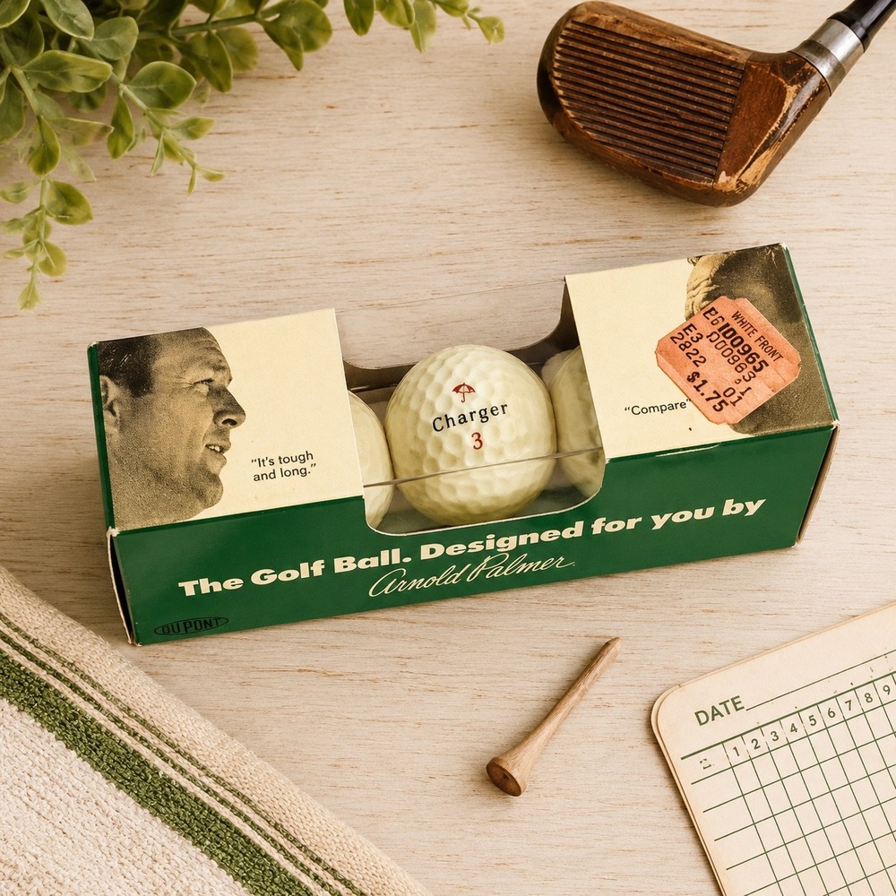 Vintage 1970s Arnold Palmer‎ Charger Golf Balls 3-pack Sleeve Surlyn Cover c1975